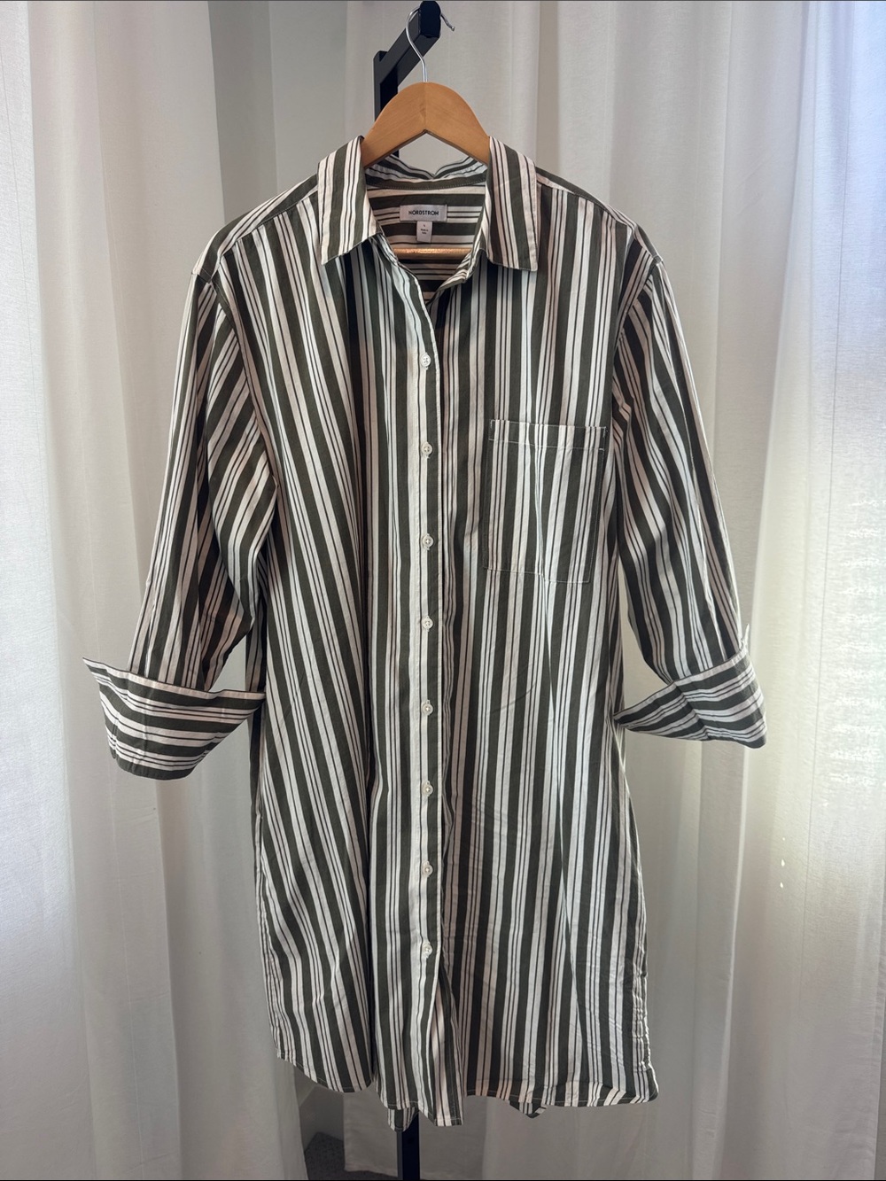 Nordstrom Striped Midi Shirt Dress in Black and White